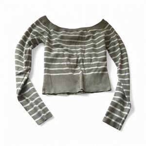 Garage Olive and White Striped Long Sleeve Top